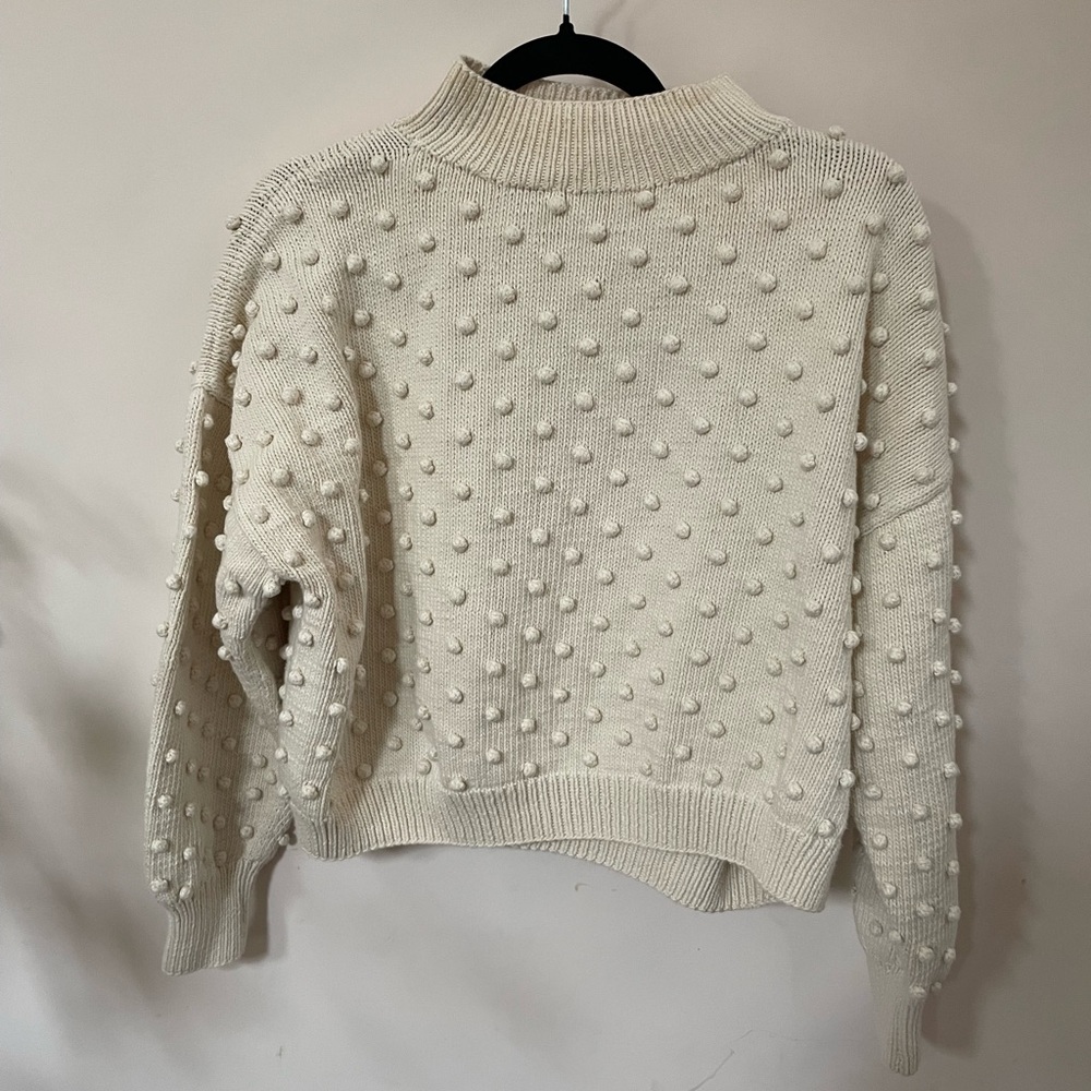 Misha And Puff Cream Cowl Neck Sweater with Textured Design